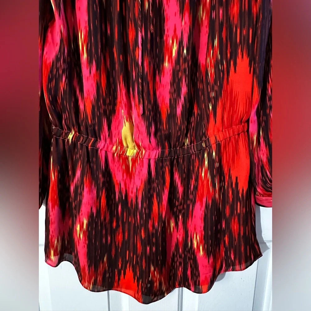 HAUTE HIPPIE HH Silk Haute Hippie Ikat Elevated Basics Red L/Sleeve Tunic Top S - Picture 9 of 16